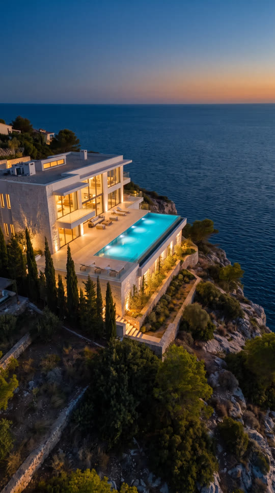 Villa de nuit, photo avant animation