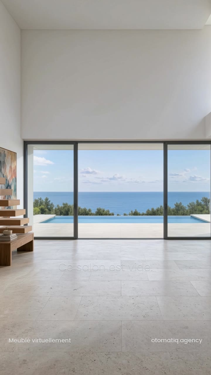 Exemple home staging vertical, pièce vide meublée virtuellement